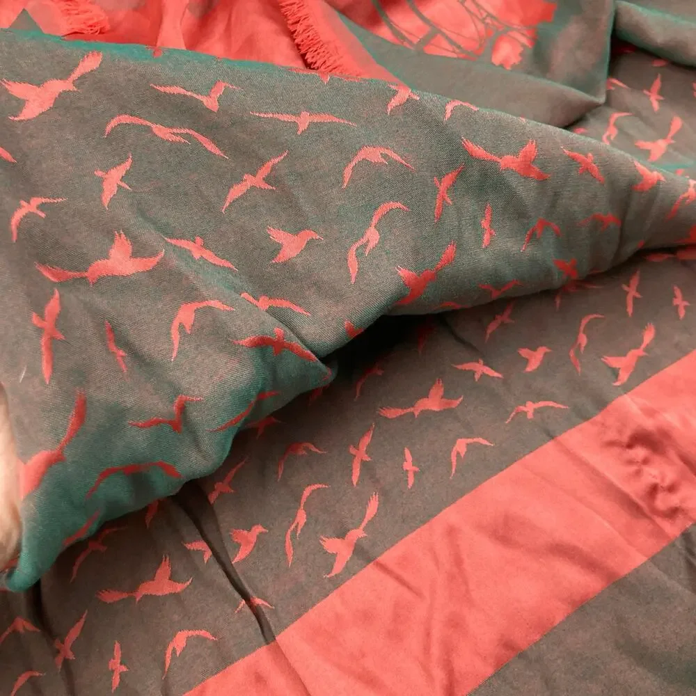 Pink & Gray Turkish Pashmina Hijab Istanbul Skyline Birds Lightweight 72x24 Wrap
